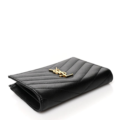 Saint Laurent Grain De Poudre Matelasse Chevron Monogram Zipped Card Case Black 4 of 7