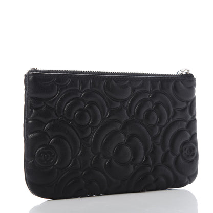 Chanel Goatskin Camellia Embossed Cosmetic Pouch Black 3 of 8