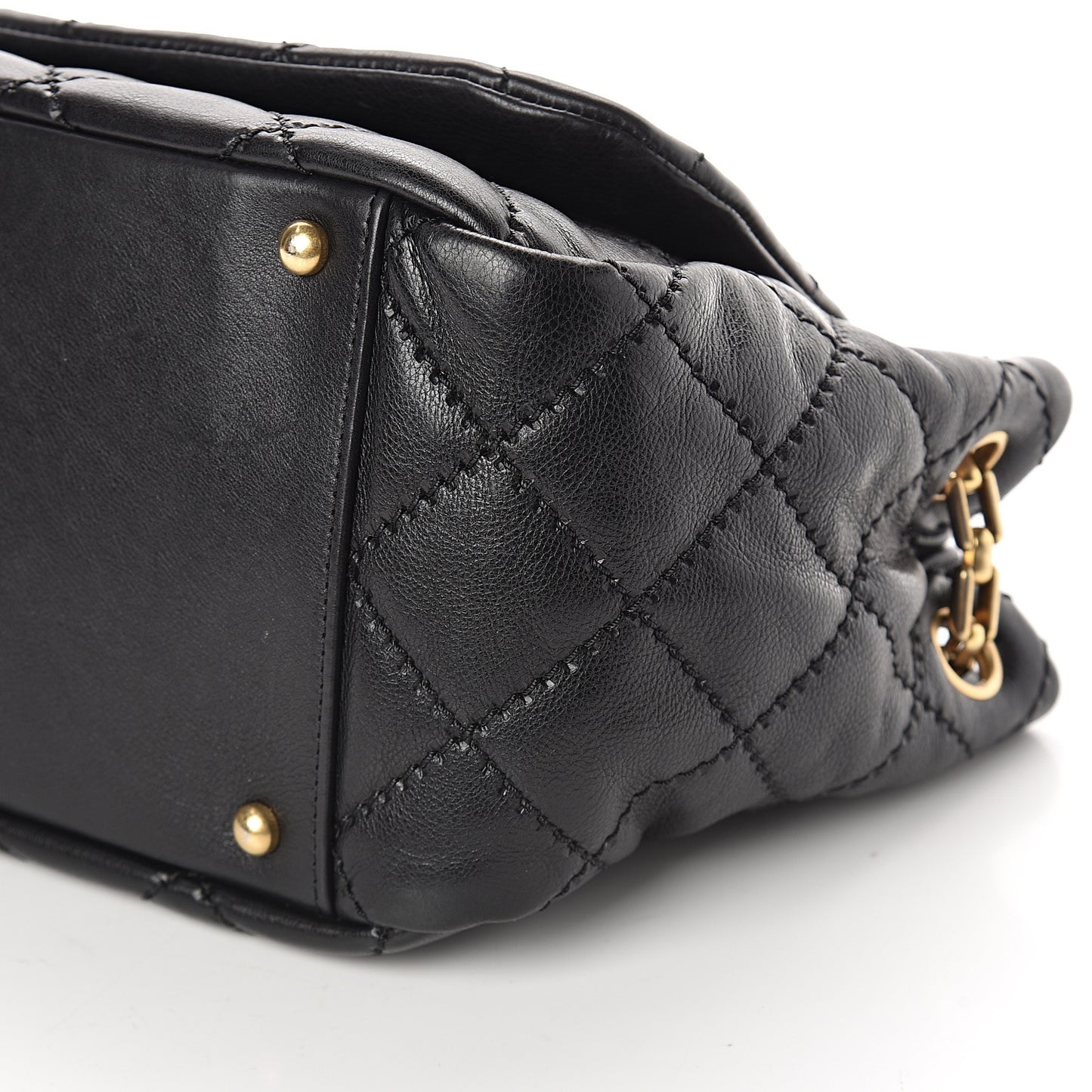 Calfskin Quilted Retro Chain Flap Black