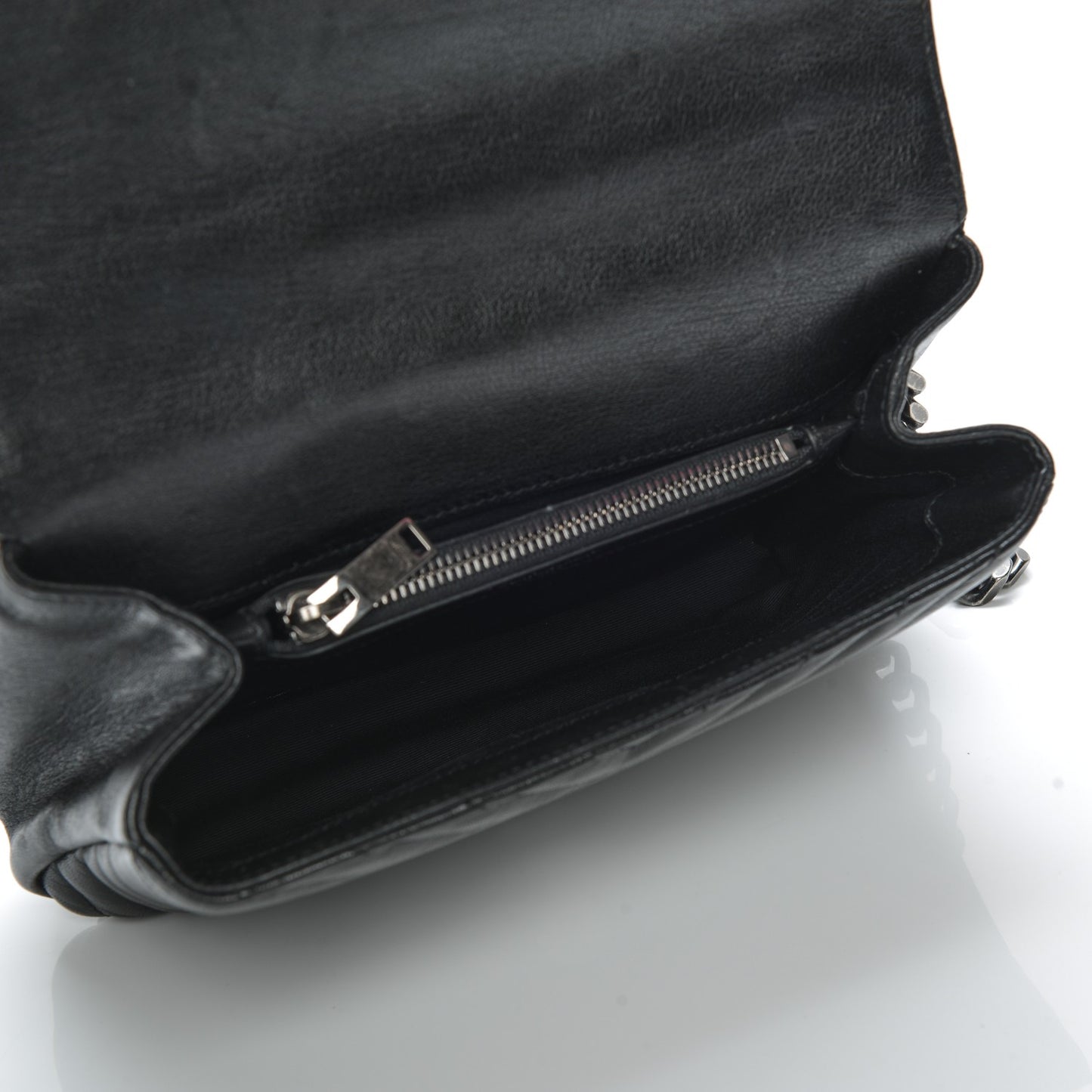 Sheepskin Matelasse Chevron Monogram Medium College Bag Black