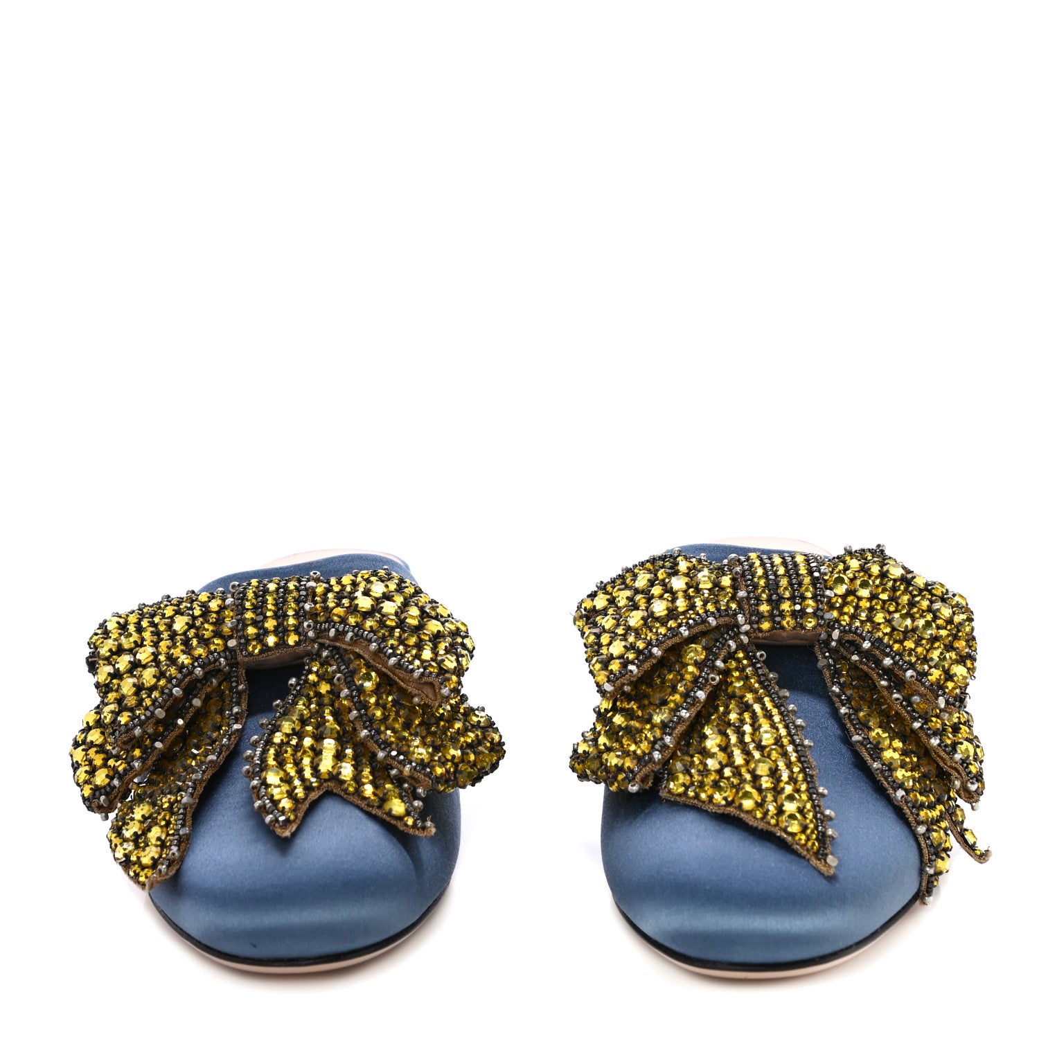 Gucci Raso Satin Crystal Embellished Bow Mules 38 Carta Zucchero 2 of 11