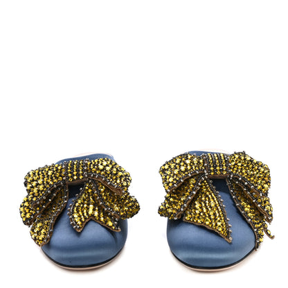 Gucci Raso Satin Crystal Embellished Bow Mules 38 Carta Zucchero 2 of 11