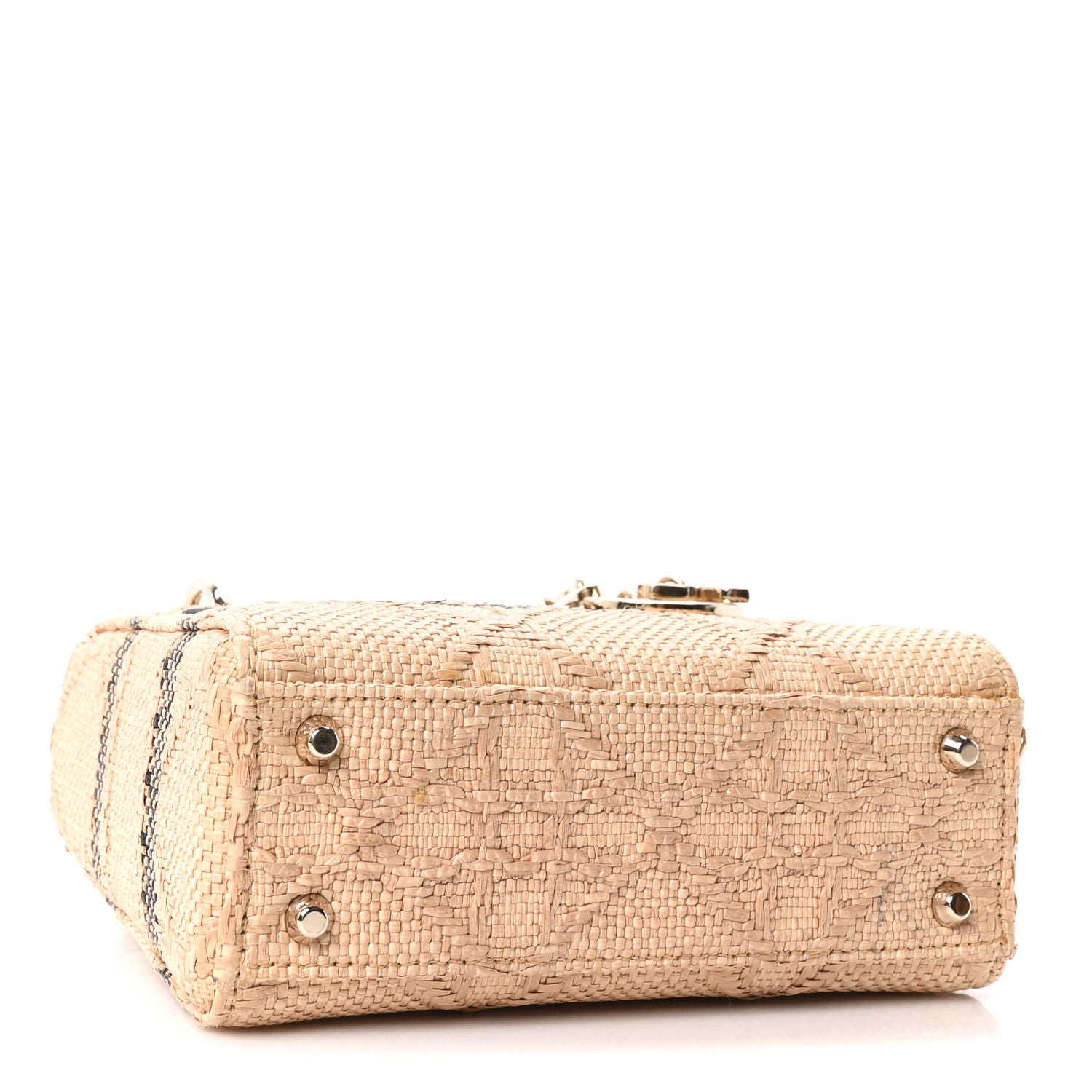 Christian Dior Raffia Woven Cannage Embroidered Mini Lady D-Lite Natural Black 4 of 10