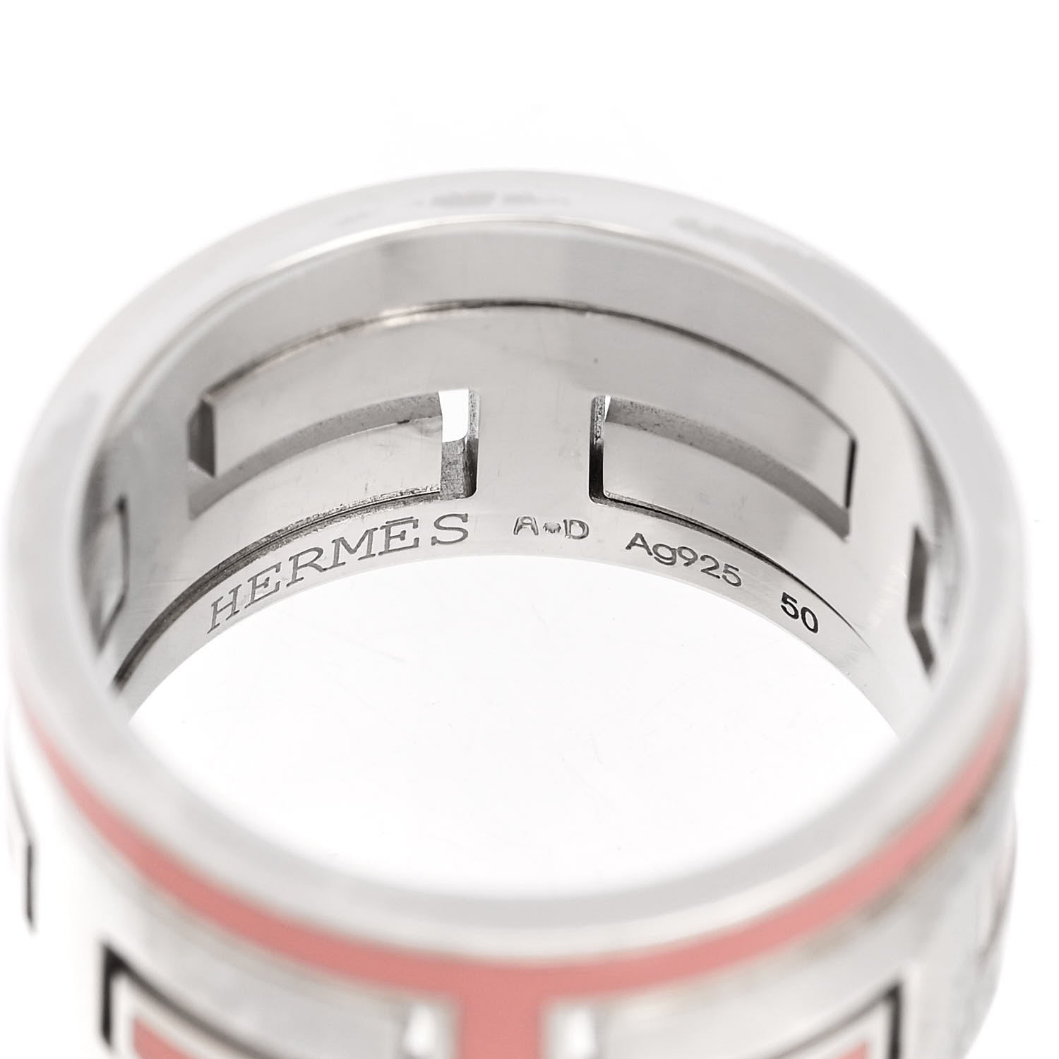 Hermes Sterling Silver Enamel Arcane Move H Ring 50 5.25 Rose 4 of 5