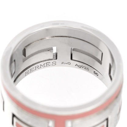 Hermes Sterling Silver Enamel Arcane Move H Ring 50 5.25 Rose 4 of 5