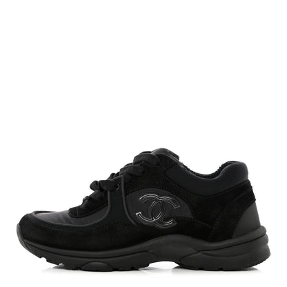 Chanel Fabric Calfskin Suede CC Sneakers 36 Black 1 of 15