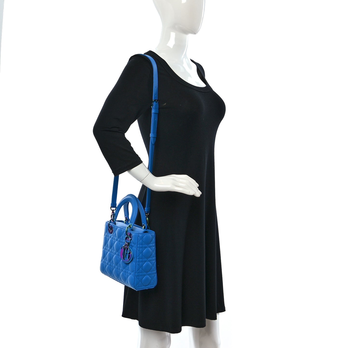 Lambskin Cannage Small Lady Dior Bright Blue