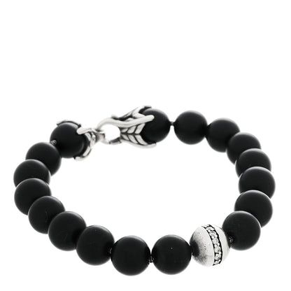 David Yurman Sterling Silver Diamond Black Onyx 10mm Spiritual Beads Bracelet 2 of 3
