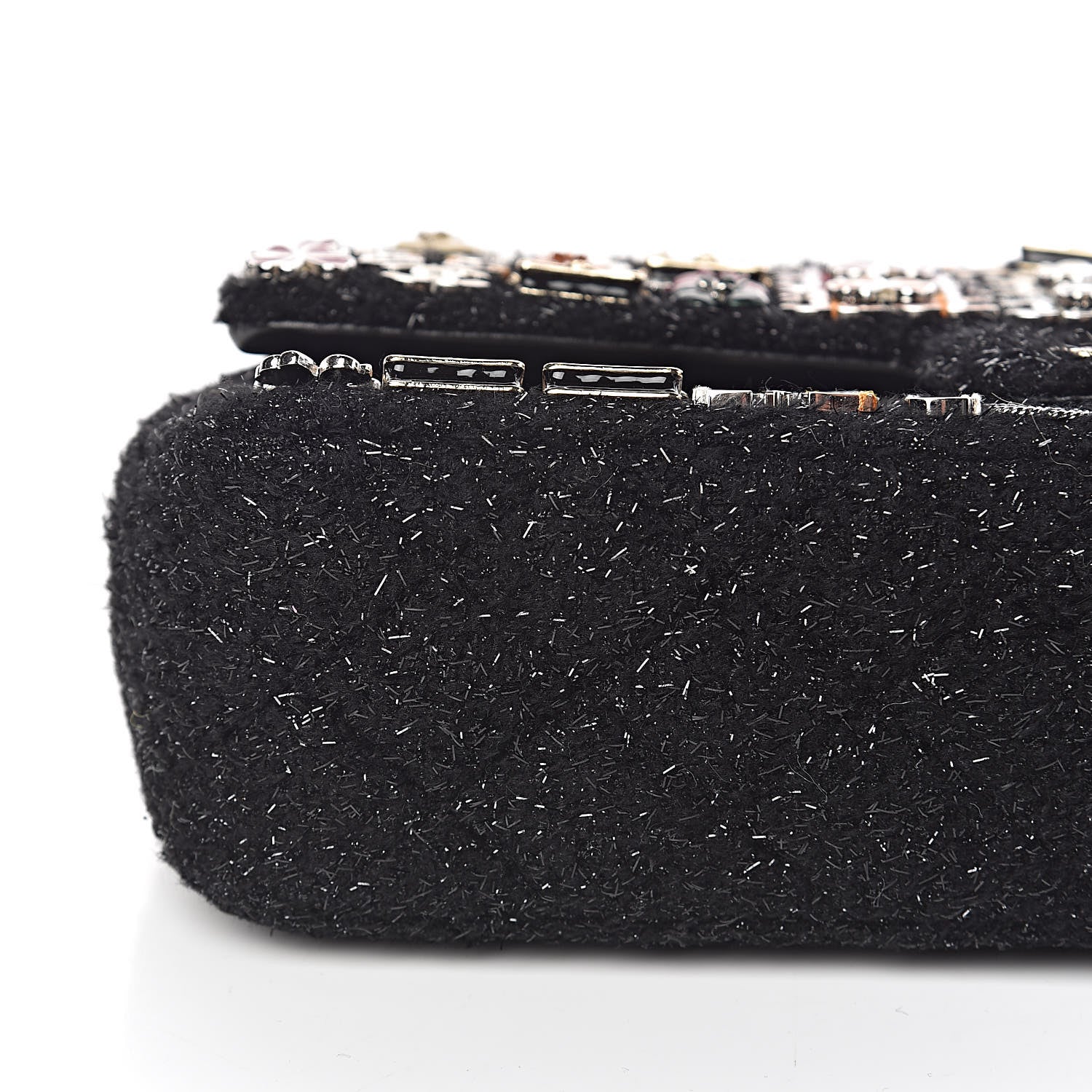 Chanel Tweed Lambskin Charms Embroidered Medium Double Flap Black 9 of 19