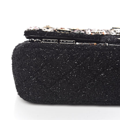 Chanel Tweed Lambskin Charms Embroidered Medium Double Flap Black 9 of 19