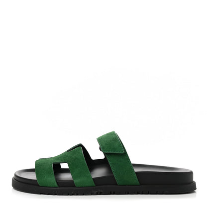 Hermes Suede Goatskin Womens Chypre Sandals 41 Vert Electrique 1 of 9