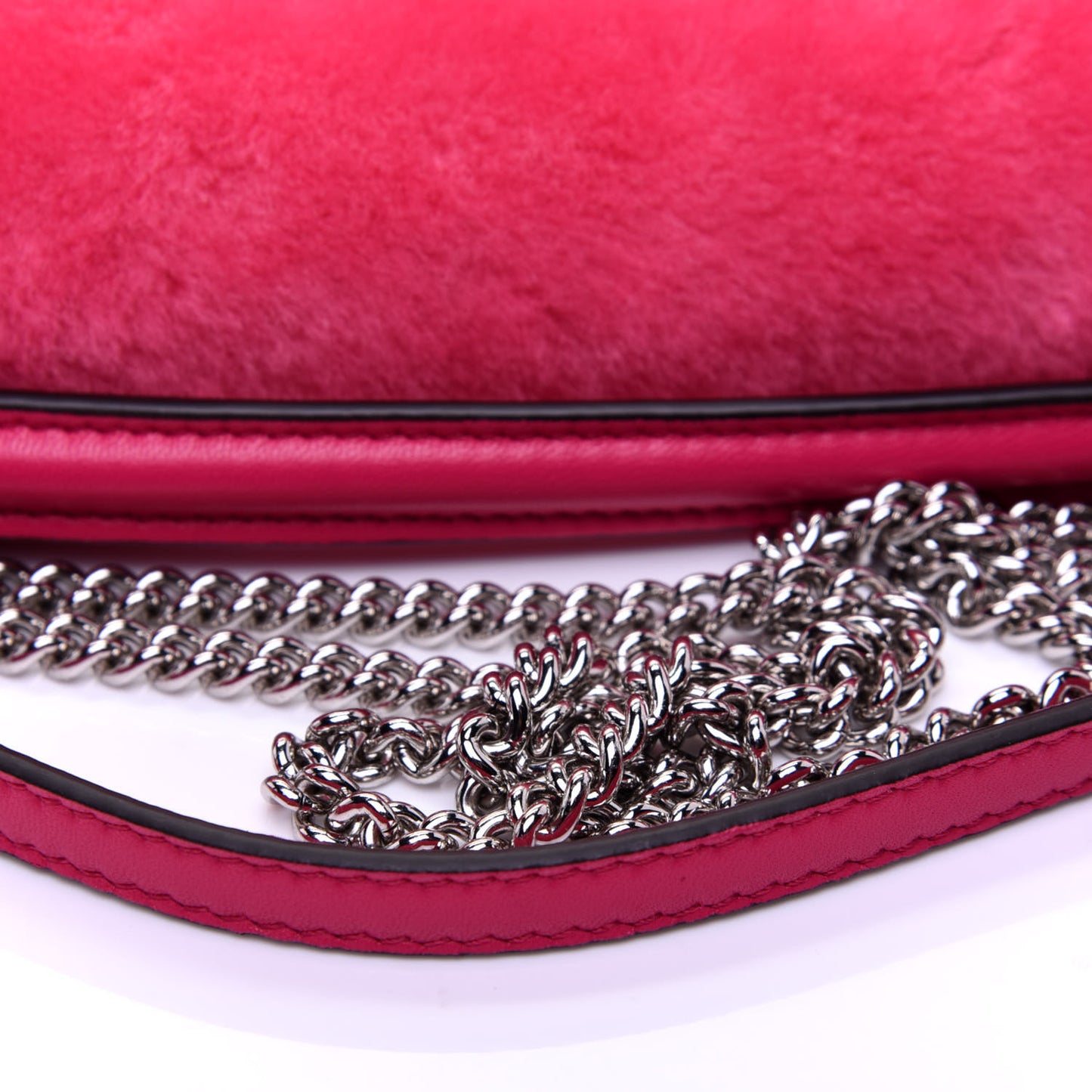 Shearling Shiny Nappa Mini Baguette Rosa Fluo