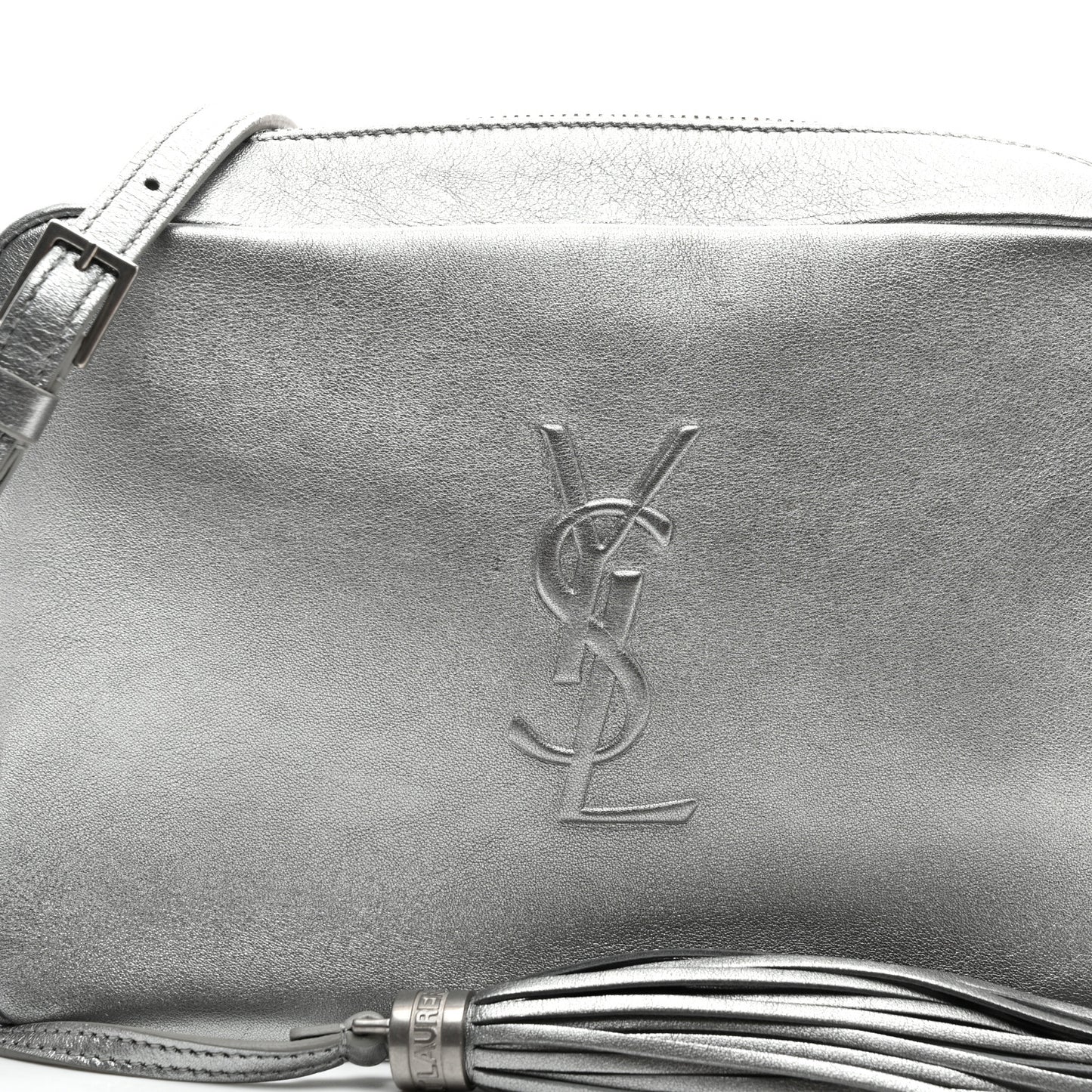 Metallic Calfskin Monogram Small Lou Camera Bag Silver