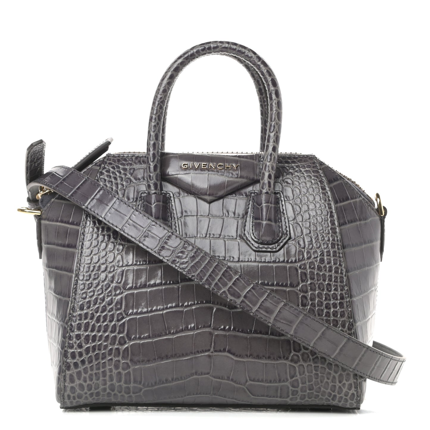 Calfskin Crocodile Embossed Mini Antigona Storm Grey