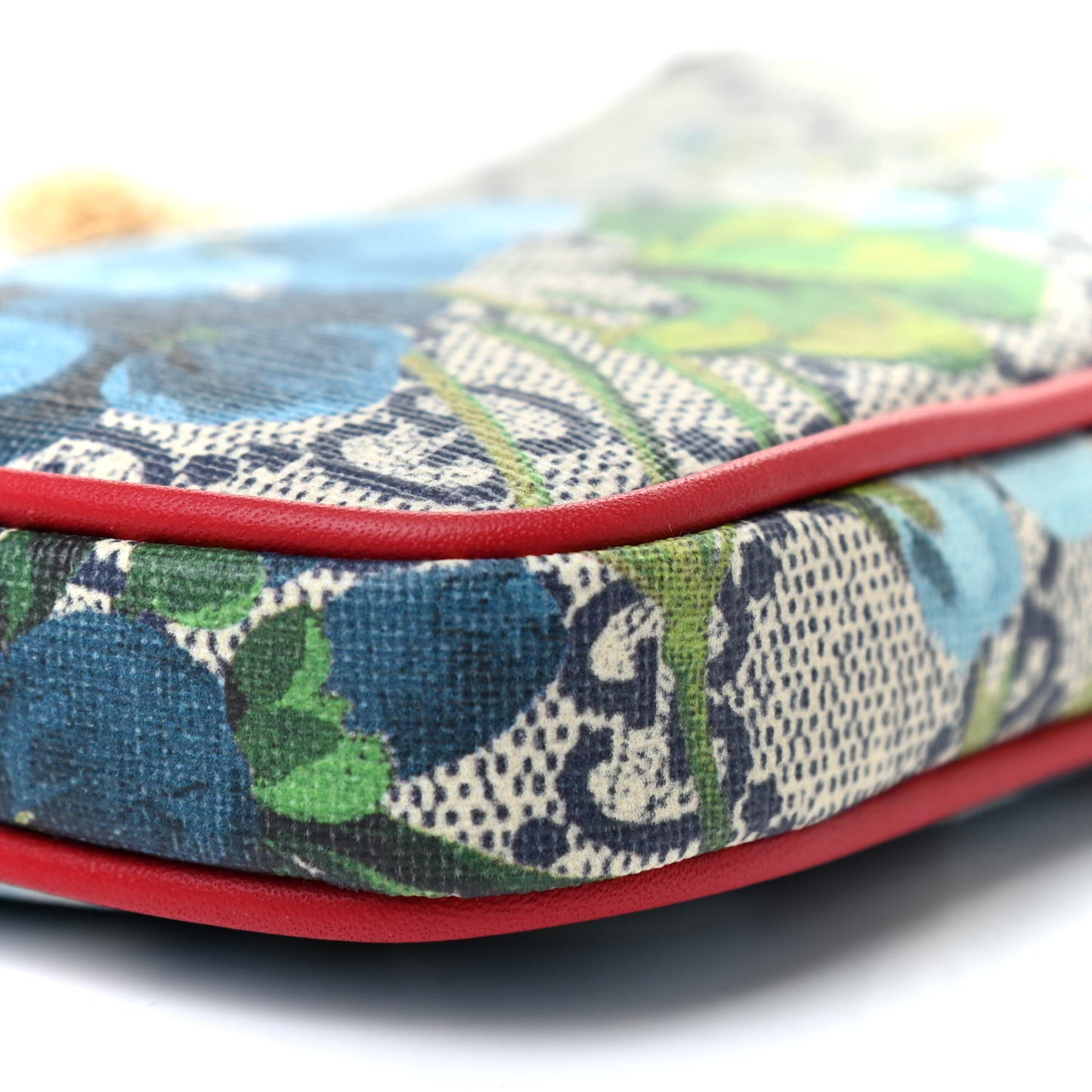 GG Supreme Monogram Blooms Mini Chain Bag Beige Blue Navy Hibiscus Red