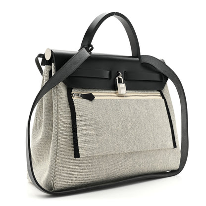 Hermes Vache Hunter Toile H Pegase Pop Herbag Zip Retourne 31 PM Bleu Indigo Ecru Black 4 of 11