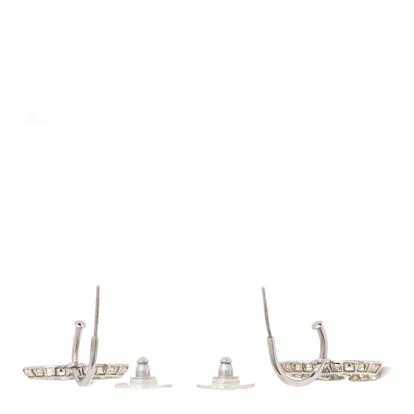 Baguette Crystal CC Drop Hoop Earrings Silver