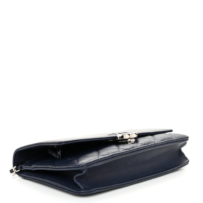 Chanel Grained Calfskin Quilted CC Box Wallet On Chain WOC Navy 4 of 12