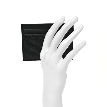 Saint Laurent Grain De Poudre Matelasse Chevron Monogram Credit Card Case Black 2 of 12