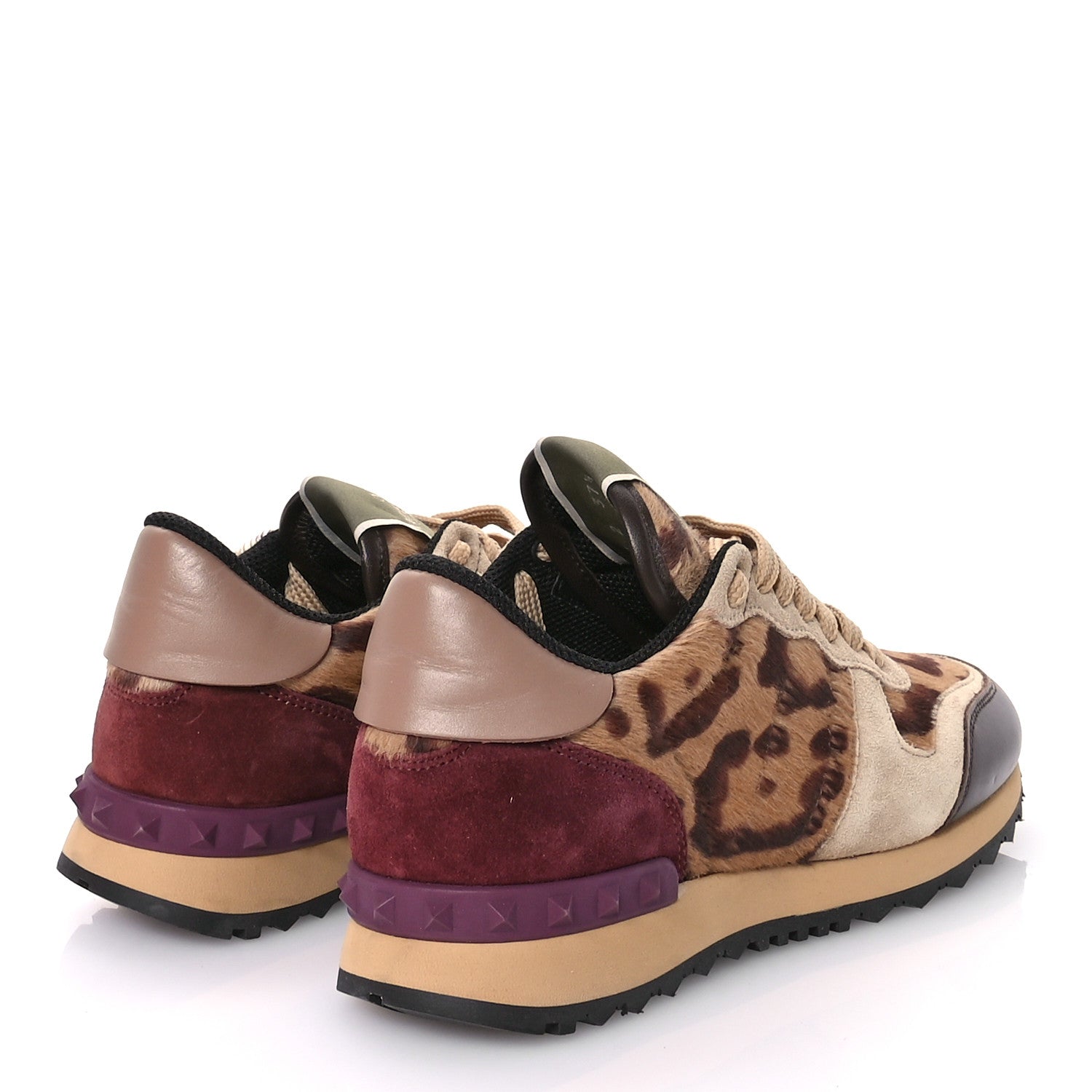 Valentino Garavani Calf Hair Suede Leopard Print Womens Rockrunner Sneakers 37.5 Multicolor 5 of 8