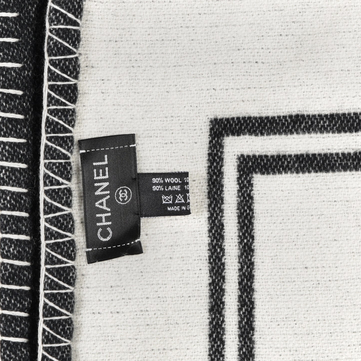 Merino Wool Cashmere CC Throw Blanket Black White