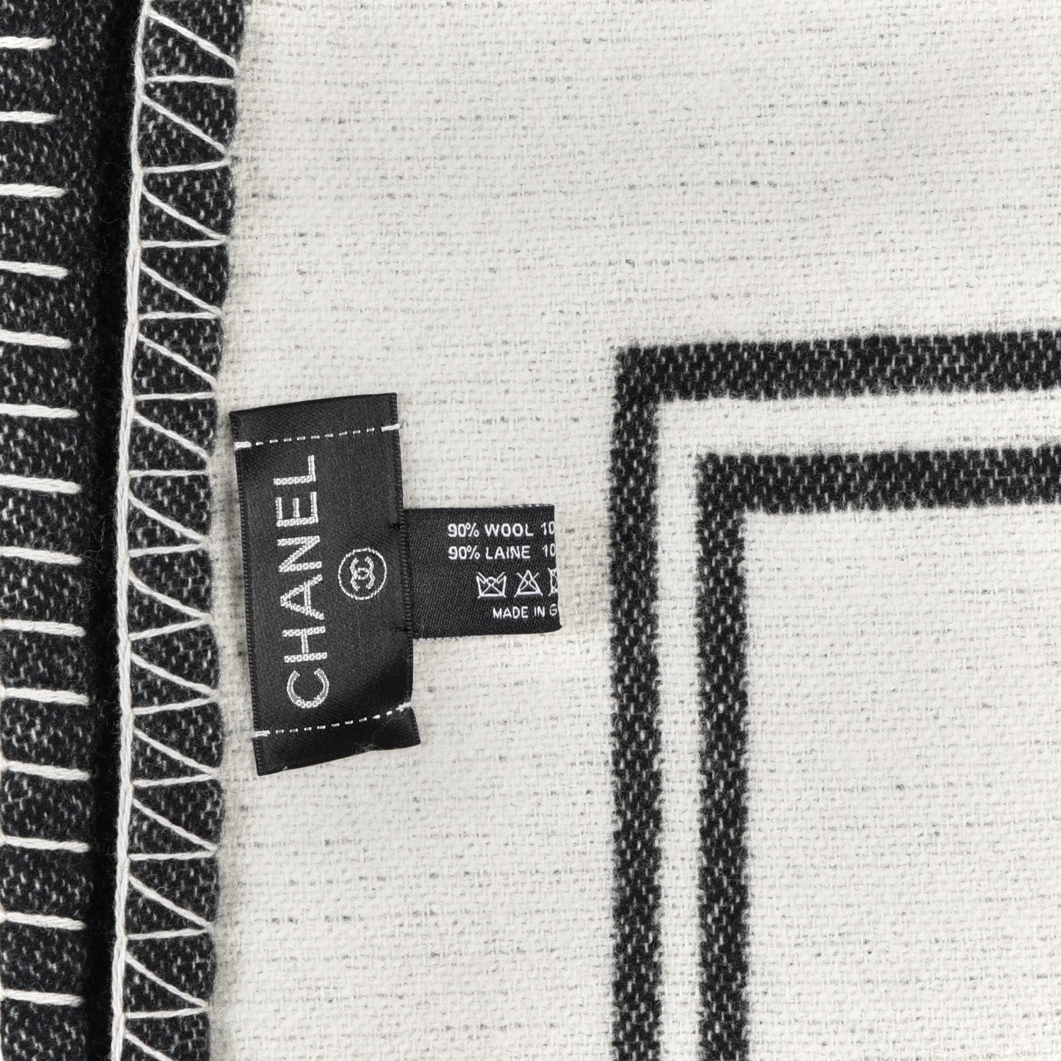Chanel Merino Wool Cashmere CC Throw Blanket Black White 4 of 4