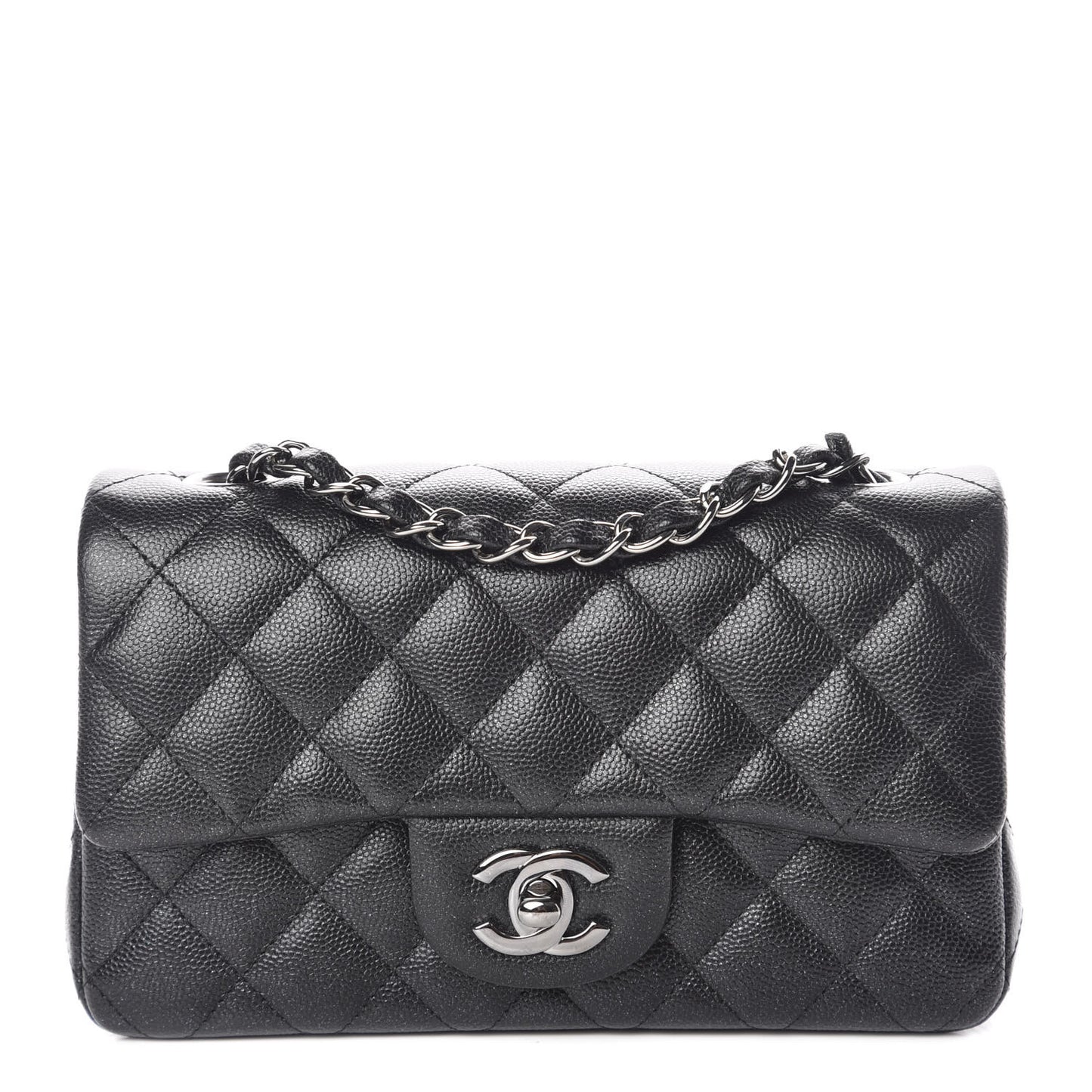 Iridescent Caviar Quilted Mini Rectangular Flap Black