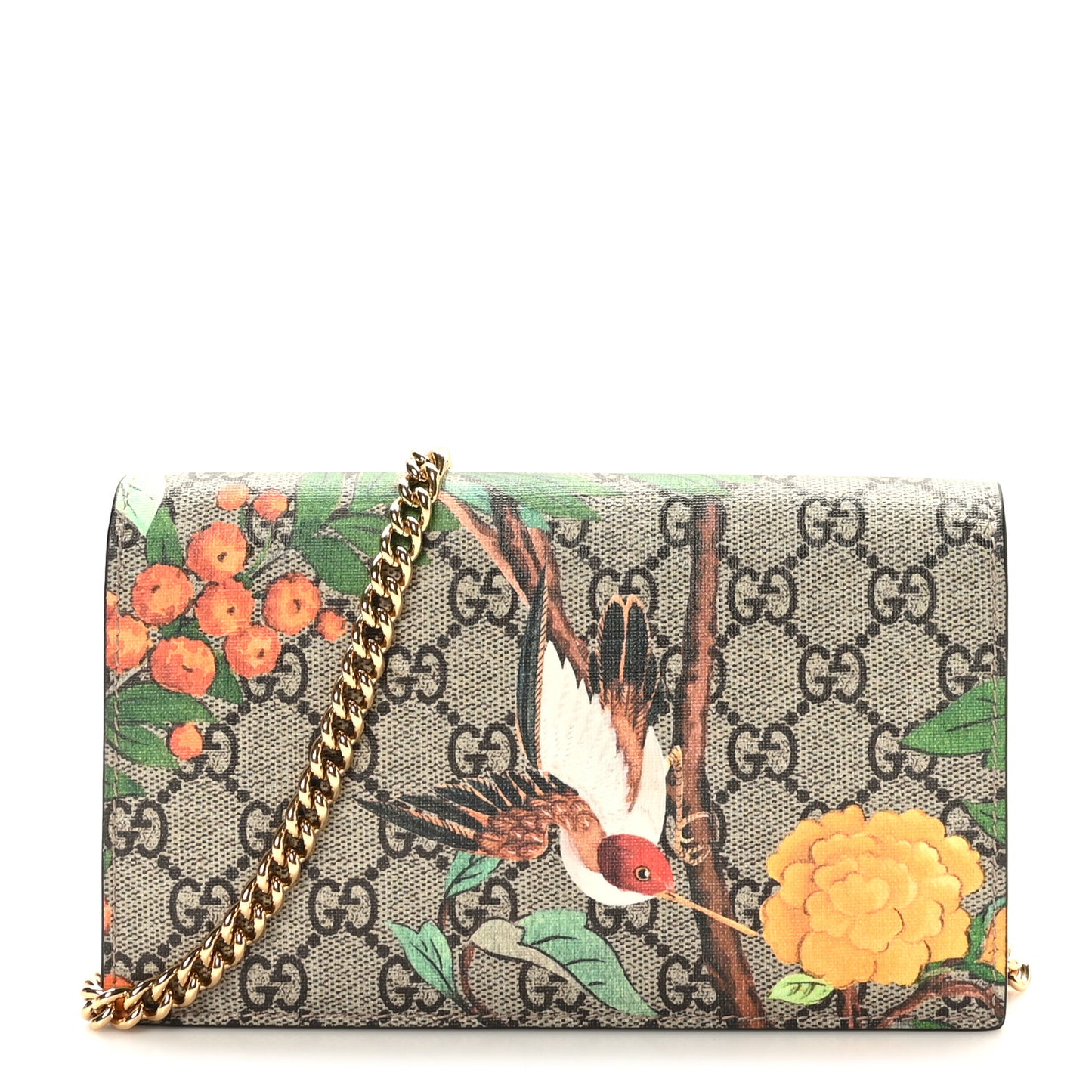 GG Supreme Monogram Tian Chain Wallet Beige Multicolor Red