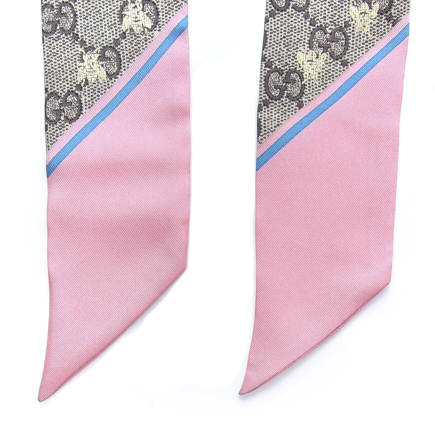 Gucci Silk Twill GG Monogram GG Bee Neck Bow Scarf Roseate Sky Blue 4 of 5