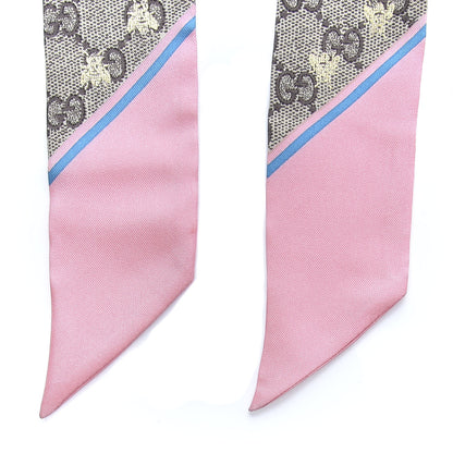 Gucci Silk Twill GG Monogram GG Bee Neck Bow Scarf Roseate Sky Blue 4 of 5