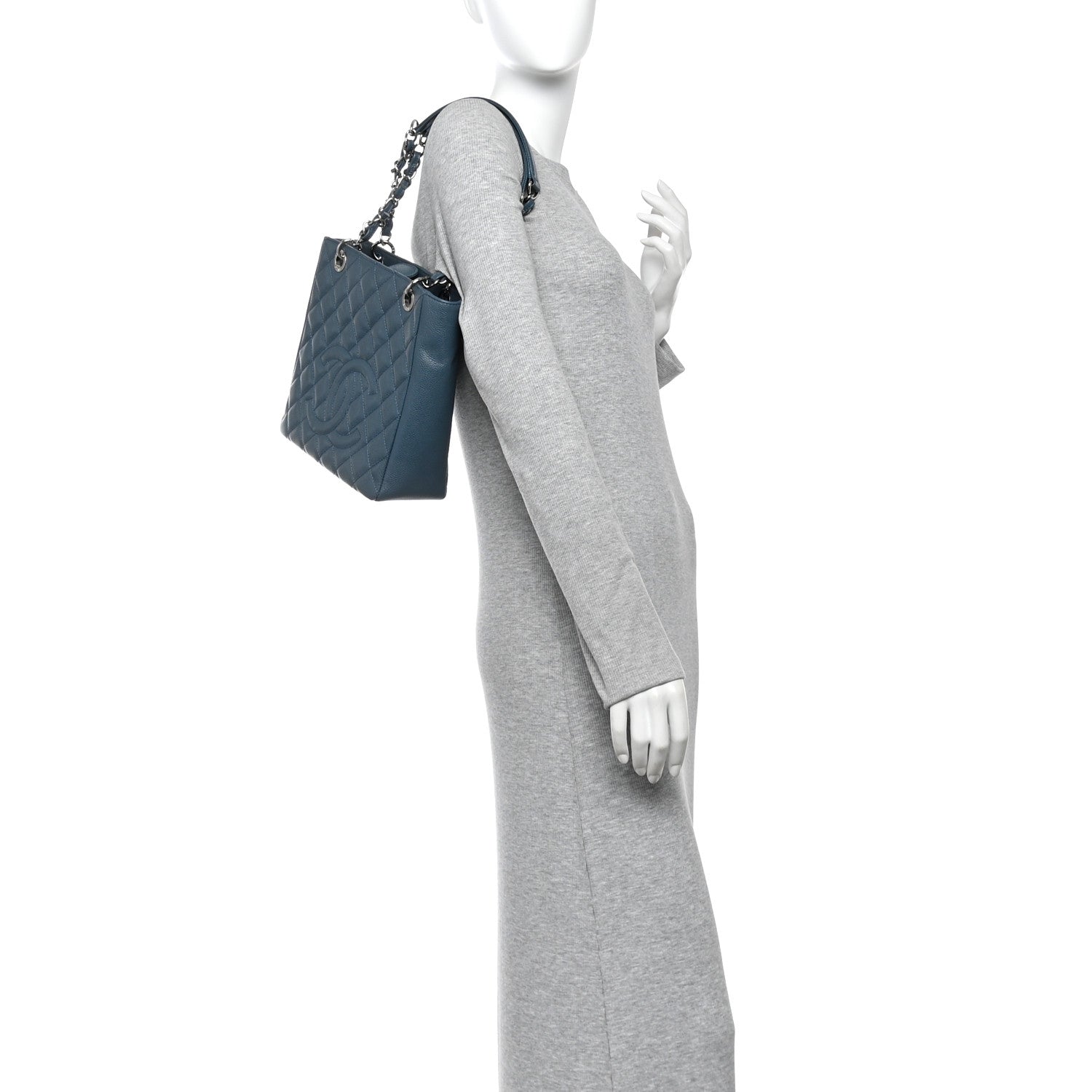 Chanel Caviar Quilted Petit Shopping Tote PST Blue 2 of 12
