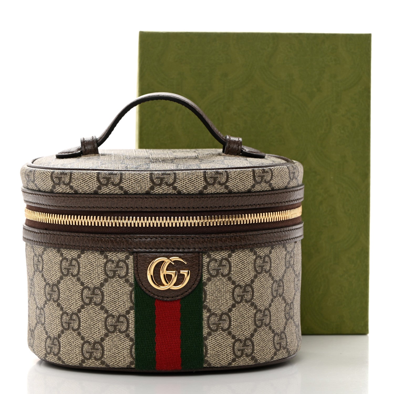 Gucci GG Supreme Monogram Textured Calfskin Web Ophidia Vanity Cosmetic Case Beige Ebony New Acero 9 of 9
