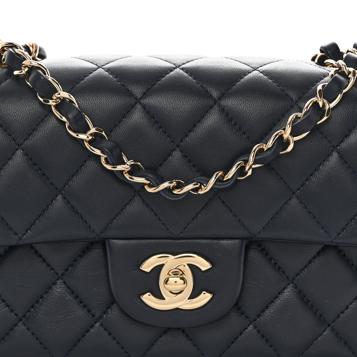 Chanel Lambskin Quilted Mini Rectangular Flap Dark Blue 8 of 10