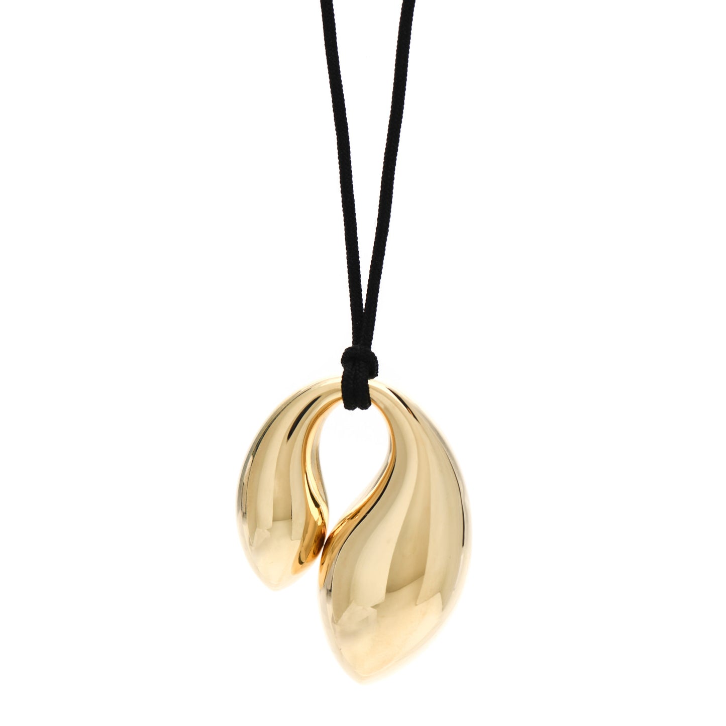18K Yellow Gold Elsa Peretti Double Teardrop Pendant Cord Necklace Black