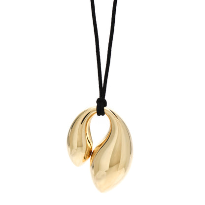 Tiffany 18K Yellow Gold Elsa Peretti Double Teardrop Pendant Cord Necklace Black 1 of 4
