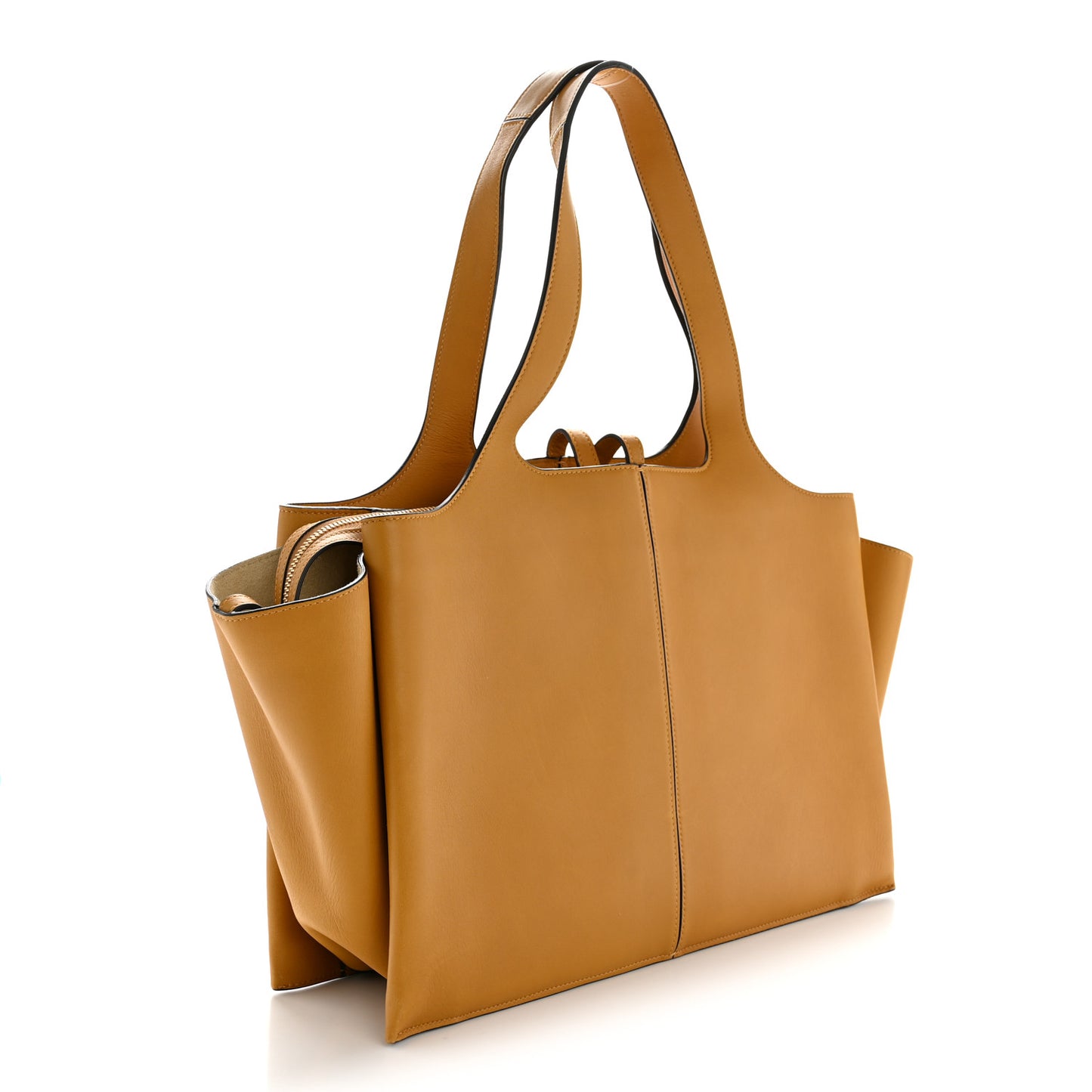 Supple Natural Calfskin Medium Tri-Fold Bag Ocre