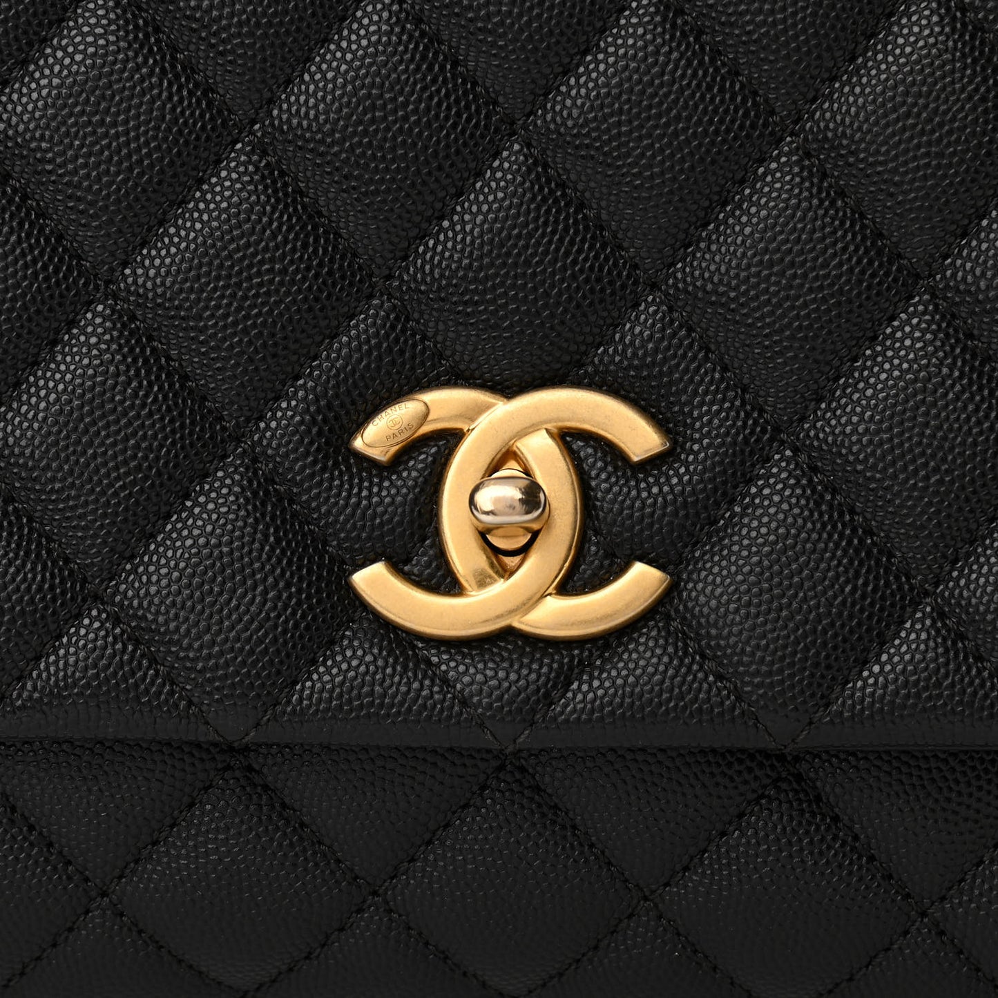 Caviar Elaphe Quilted Small Coco Handle Flap Black
