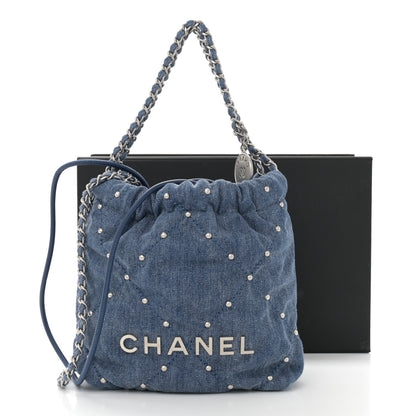 Chanel Washed Denim Quilted Studded Mini Chanel 22 Blue 11 of 11