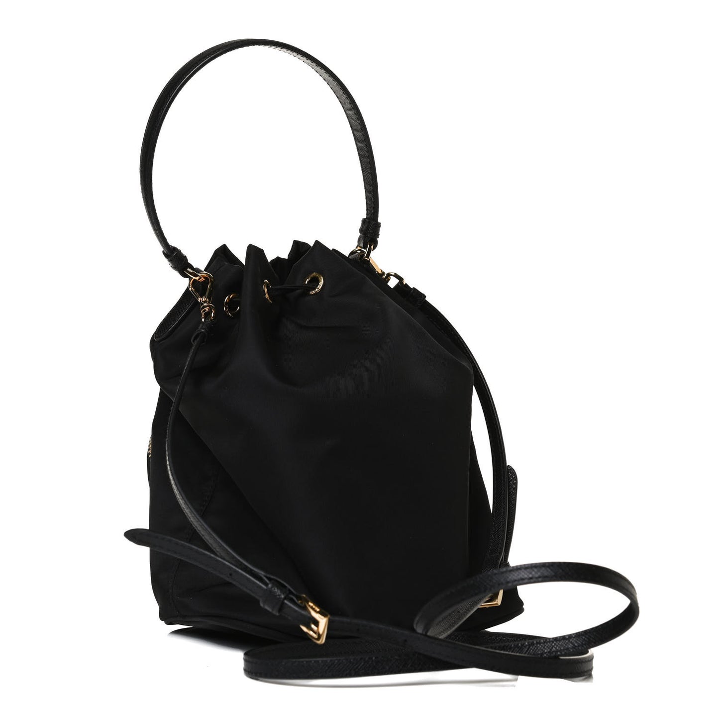 Saffiano Tessuto Nylon Mini Bucket Crossbody Bag Black