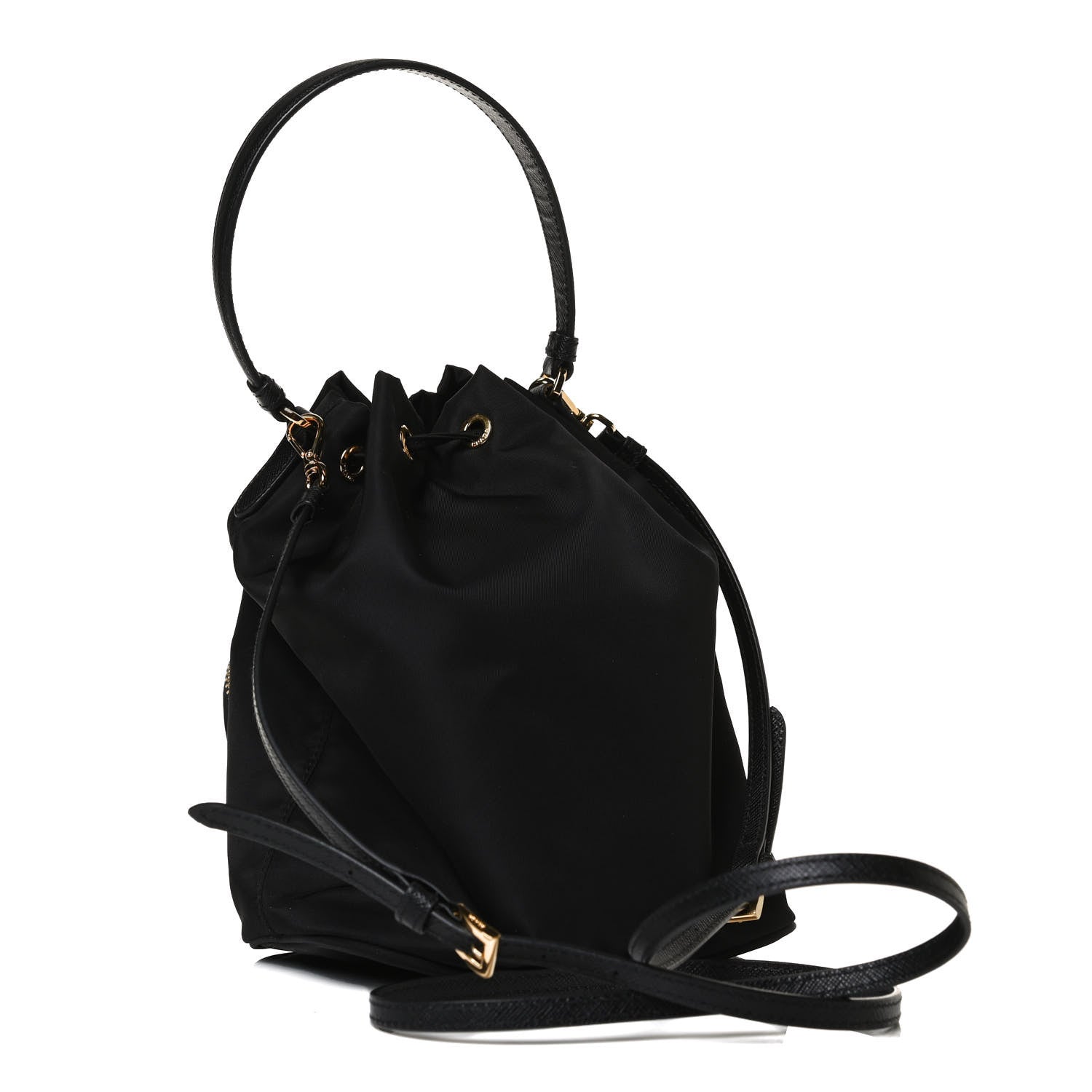 Prada Saffiano Tessuto Nylon Mini Bucket Crossbody Bag Black 3 of 12