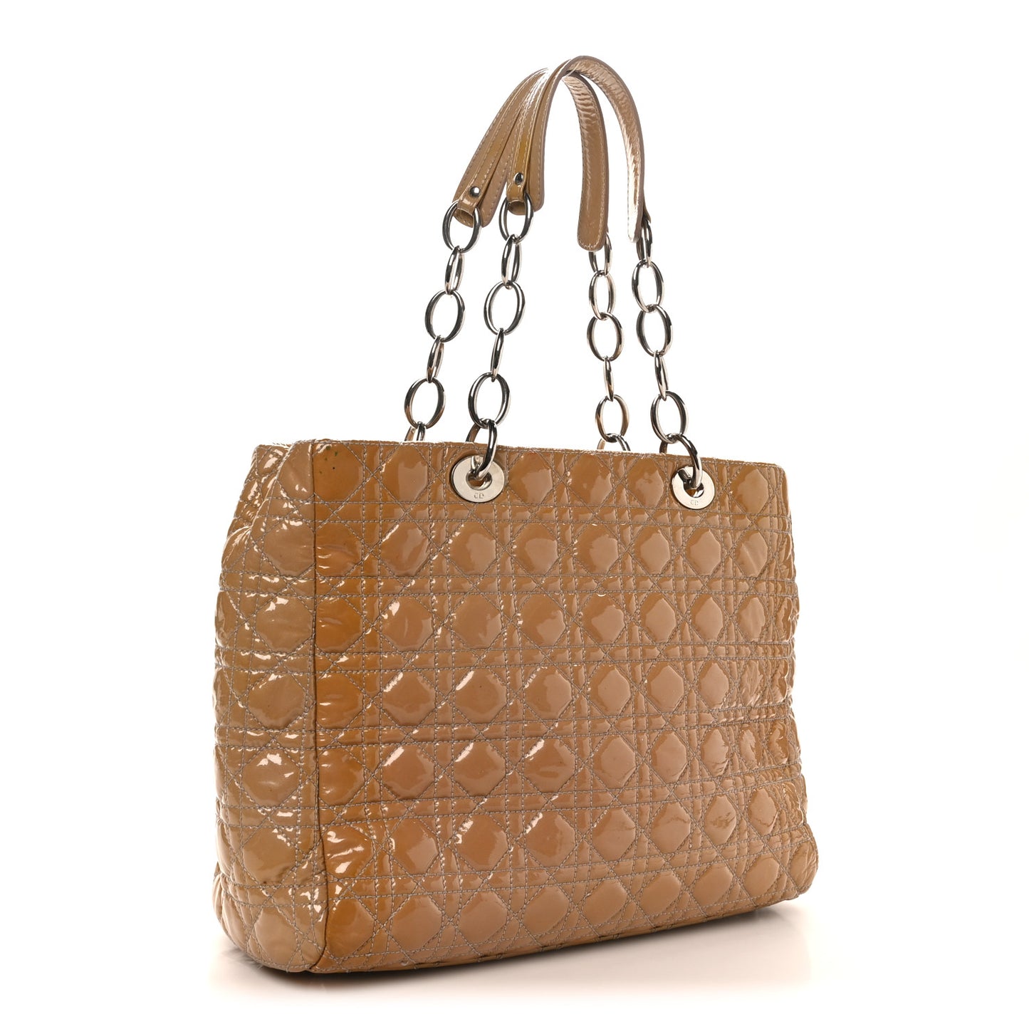 Patent Cannage Large Dior Soft Shopping Tote Beige