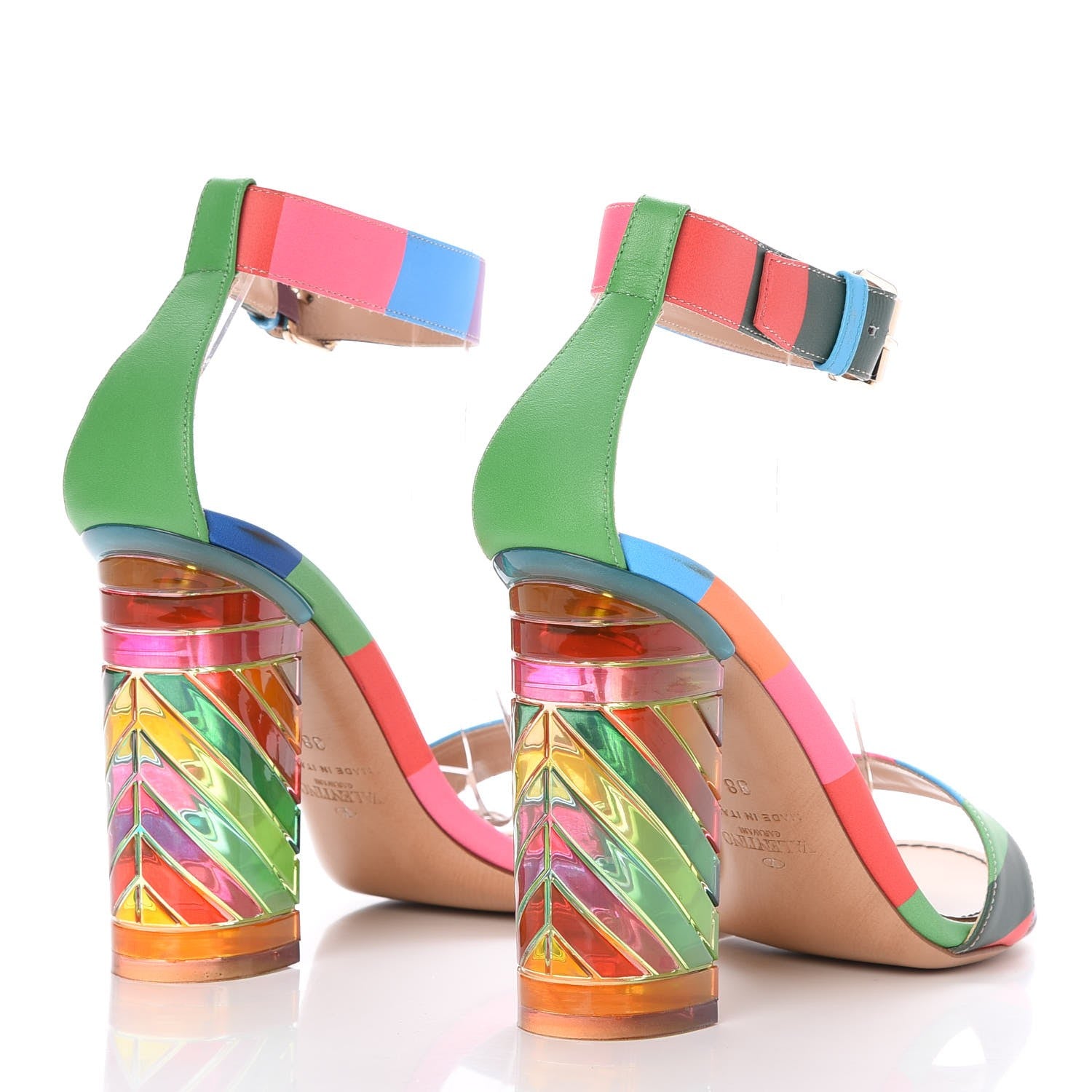 Valentino Garavani Calfskin Plexiglass 1973 Ankle Strap High Heel Sandals 38 Multicolor 4 of 8