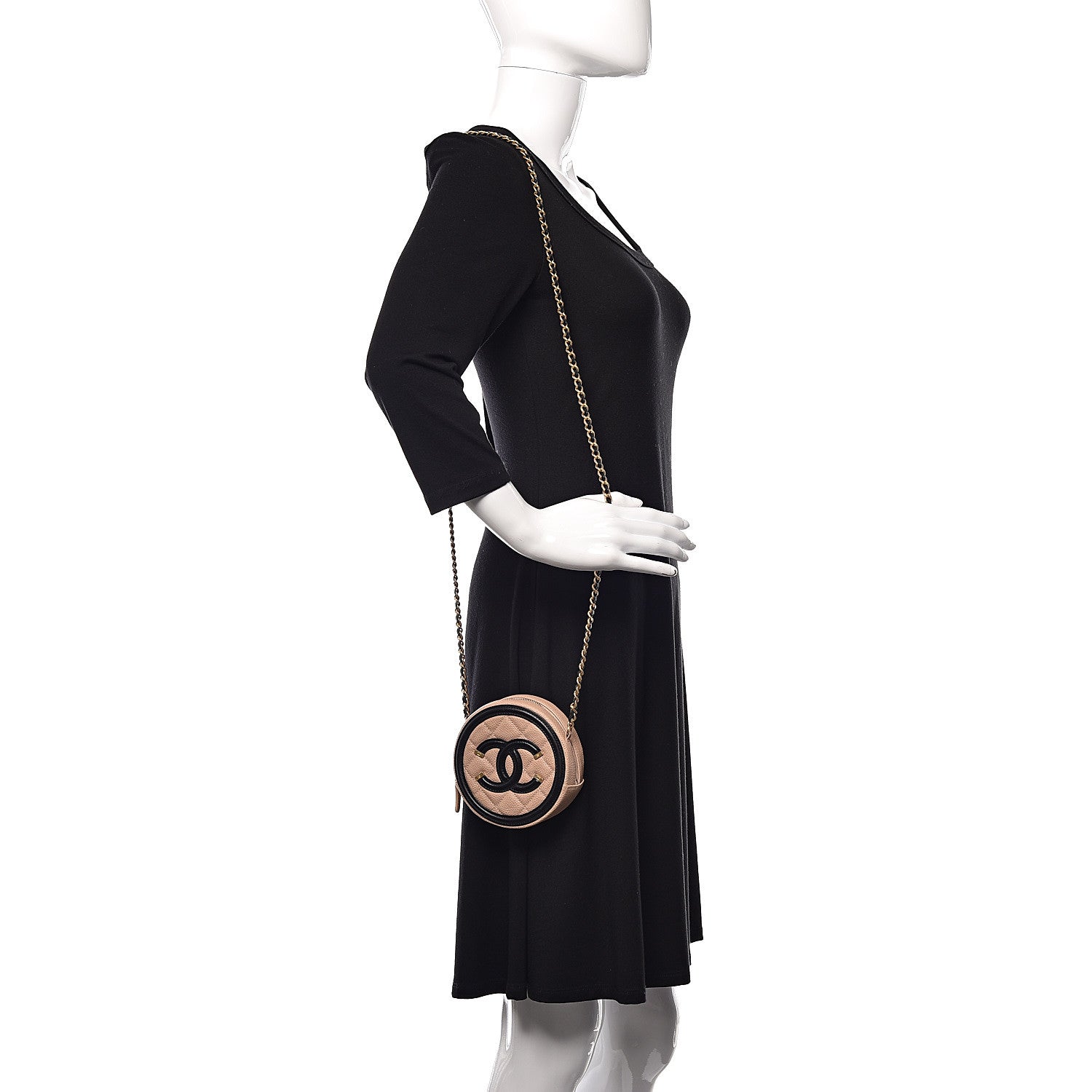 Chanel Caviar Quilted Round Filigree Crossbody Beige Black 3 of 10