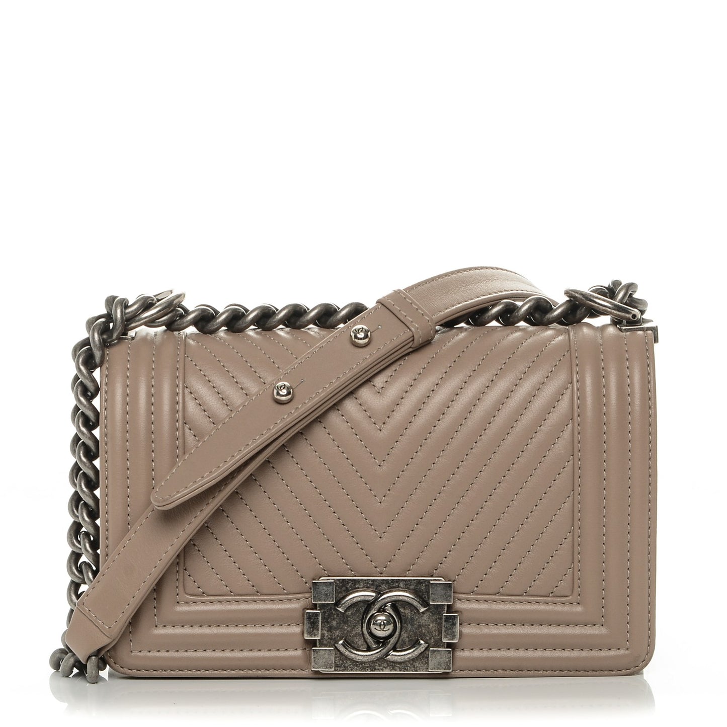 Calfskin Chevron Quilted Small Boy Flap Beige