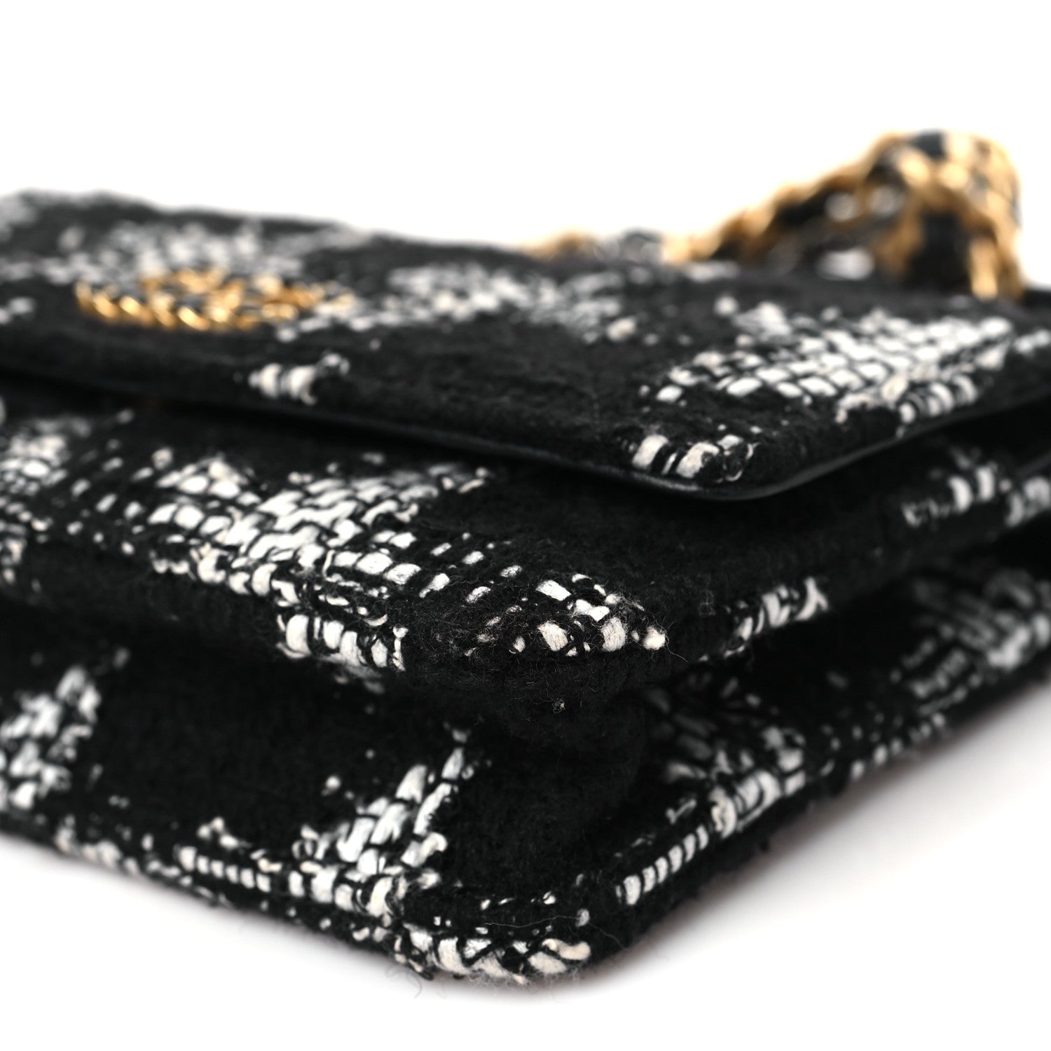 Chanel Tweed Quilted Chanel 19 Wallet On Chain WOC Black White 11 of 13