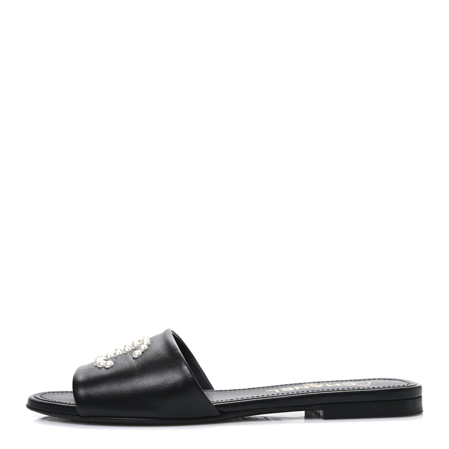 Lambskin Pearl CC Sandals 37.5 Black