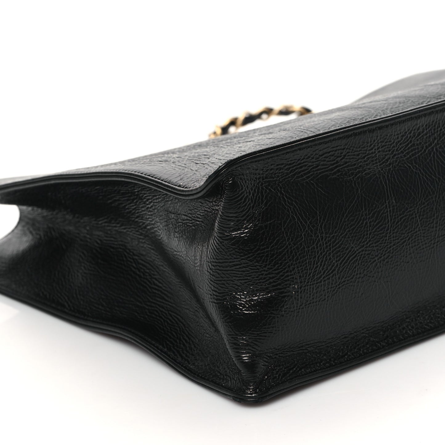 Shiny Aged Calfskin Shopping Bag Black