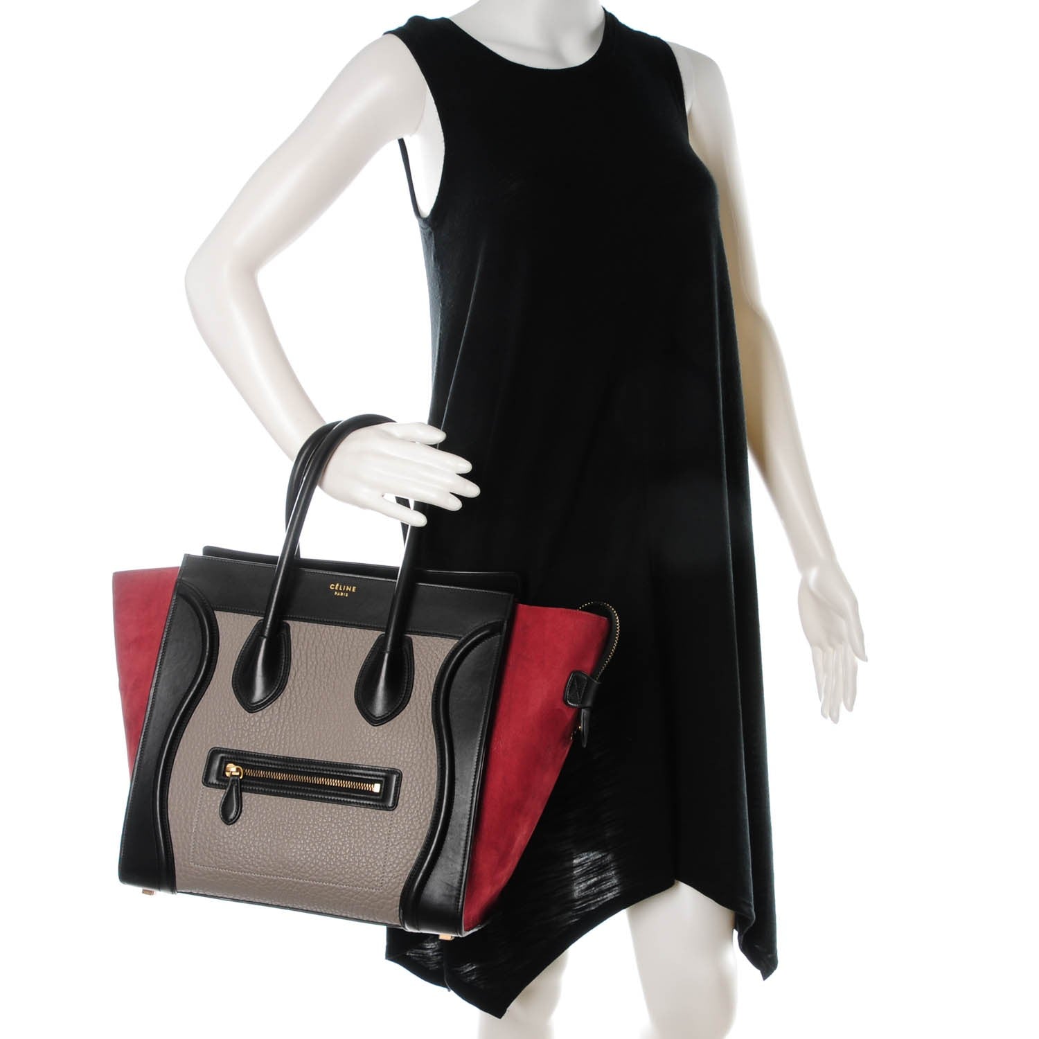 Celine Bullhide Calfskin Suede Mini Tri-Color Luggage Dark Ruby 2 of 7