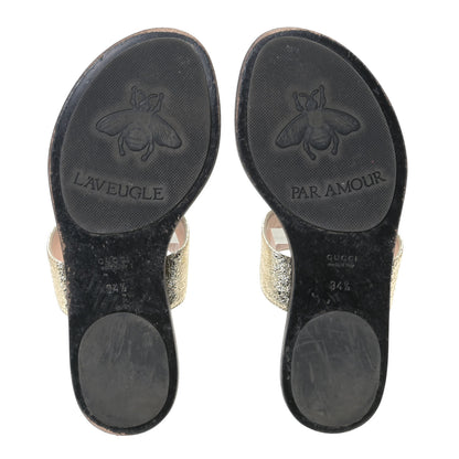 Gucci Nappa Silk Galassia GG Marmont Thong Flat Sandals 34.5 Platino 5 of 7