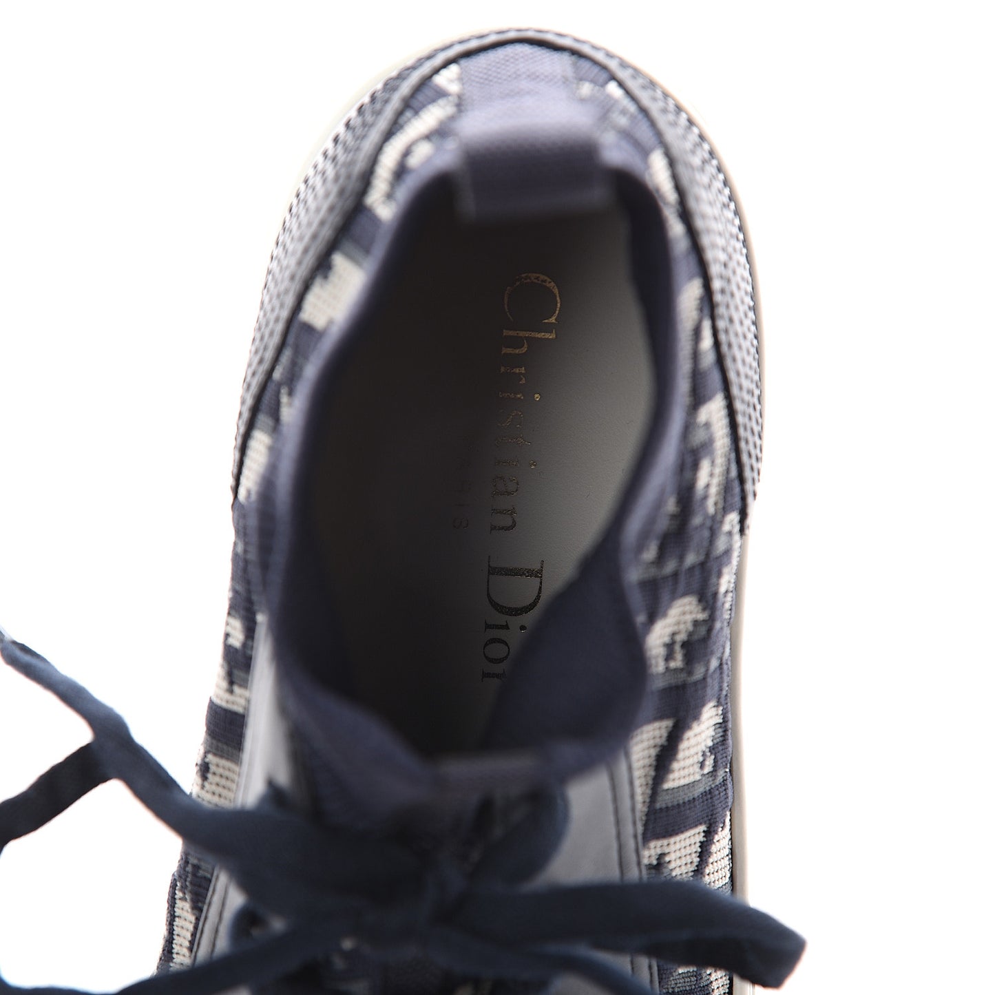 Technical Knit Calfskin Oblique Womens Walk'n Dior Mid Top Sneakers 37 Deep Blue